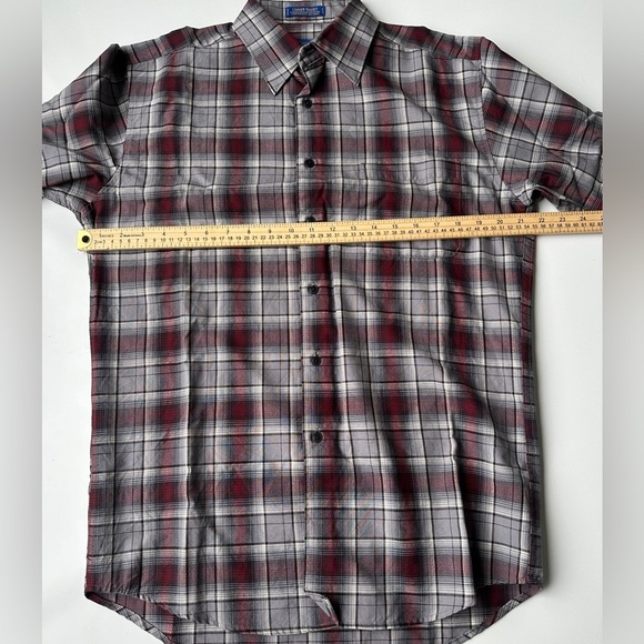 Pendleton Red Gray Plaid Worsted 100% Wool Button Up Urban Shirt Men’s Sz Medium - Picture 4 of 6